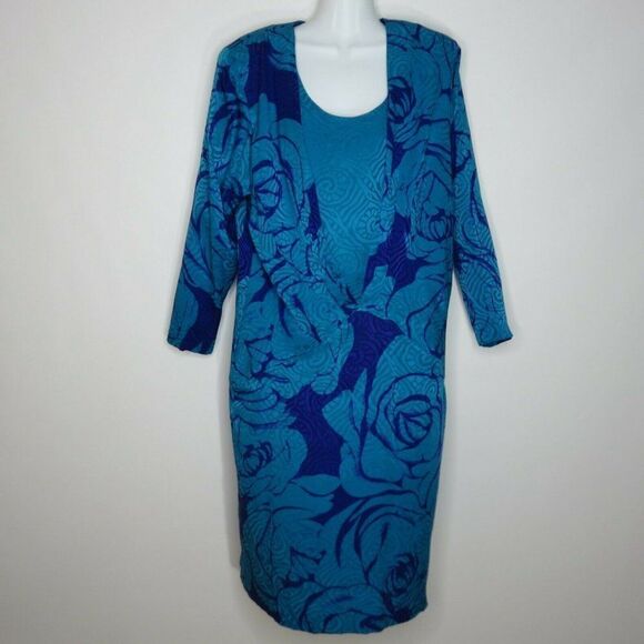 New Vtg 80s St Gillian Silk Dress 12 Blue - Picture 2 of 8